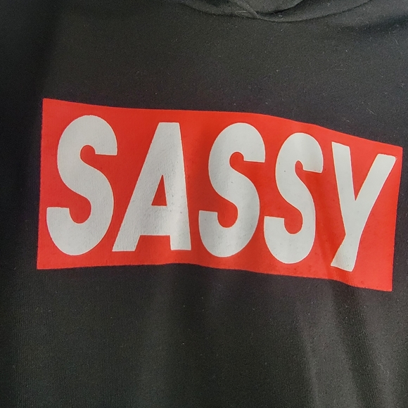 Rue21 Cropped Sassy Black Sweatshirt Hoodie Sz M - Picture 3 of 5